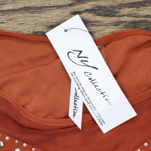 NWT Ny Collection Studded Short Flutter Sleeve Top PITU0042 PL Bossanova Orange - Picture 4 of 5